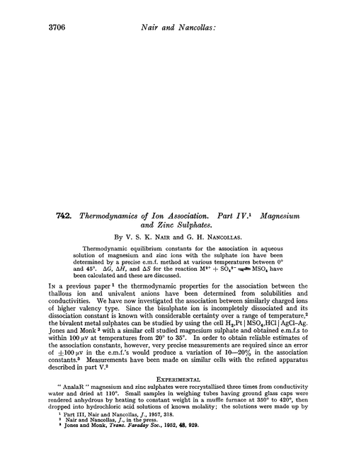 742. Thermodynamics of ion association. Part IV. Magnesium and zinc sulphates