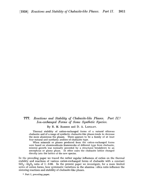 777. Reactions and stability of chabazite-like phases. Part II. Ion-exchanged forms of some synthetic species
