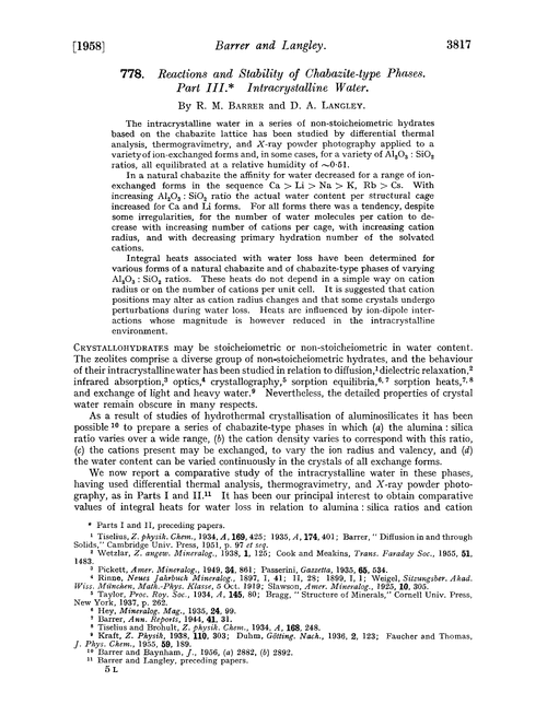778. Reactions and stability of chabazite-type phases. Part III. Intracrystalline water