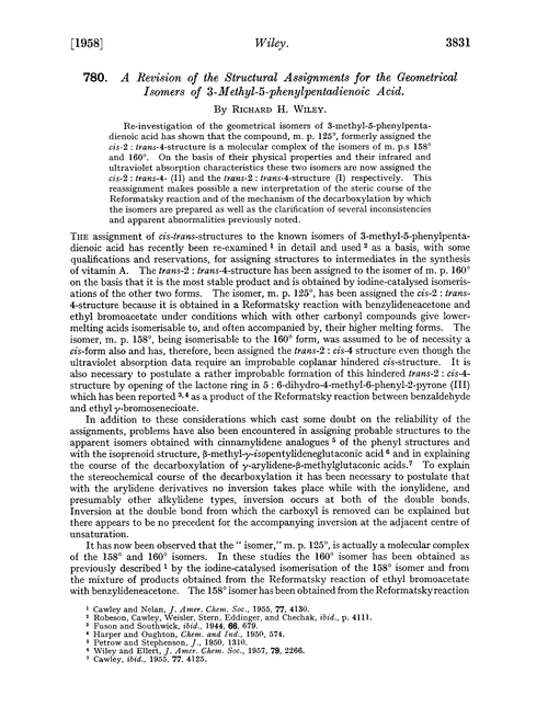 780. A revision of the structural assignments for the geometrical isomers of 3-methyl-5-phenylpentadienoic acid