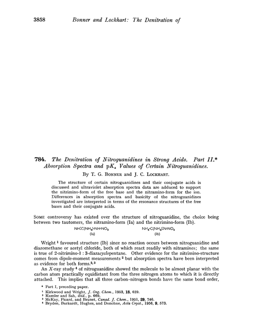784. The denitration of nitroguanidines in strong acids. Part II. Absorption spectra and pK values of certain nitroguanidines