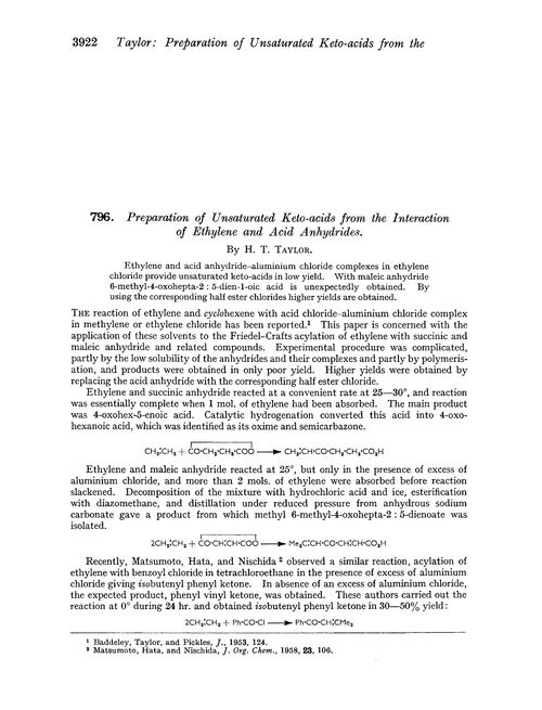 796. Preparation of unsaturated keto-acids from the interaction of ethylene and acid anhydrides