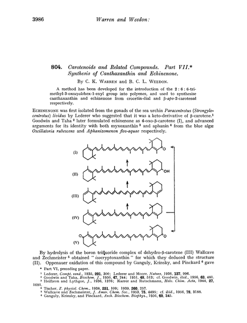 804. Carotenoids and related compounds. Part VII. Synthesis of canthaxanthin and echinenone