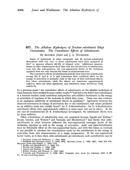 817. The alkaline hydrolysis of nuclear-substituted ethyl cinnamates. The cumulative effects of substituents