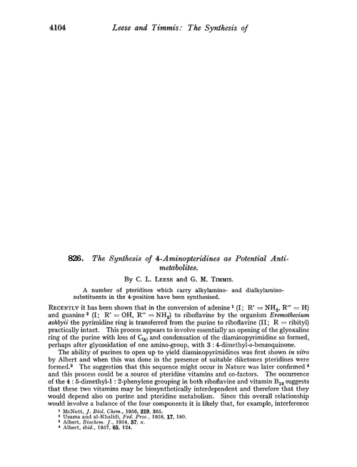 826. The synthesis of 4-aminopteridines as potential antimetabolites