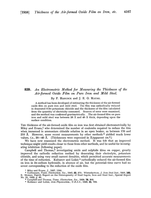 839. An electrometric method for measuring the thickness of the air-formed oxide film on pure iron and mild steel