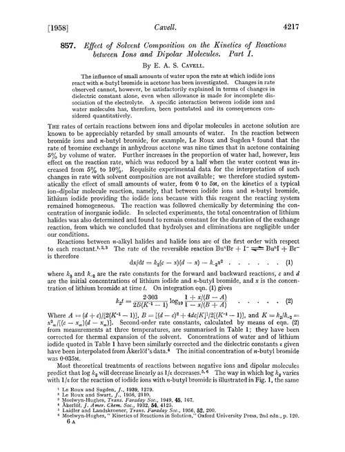 857. Effect of solvent composition on the kinetics of reactions between ions and dipolar molecules. Part I