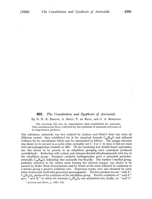 891. The constitution and synthesis of anisoxide