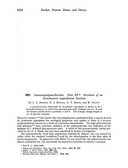 895. Immunopolysaccharides. Part XI. Structure of an Acetobacter capsulatum dextran