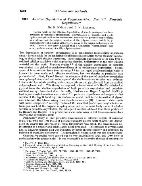 909. Alkaline degradation of polysaccharides. Part V. Periodate oxycellulose