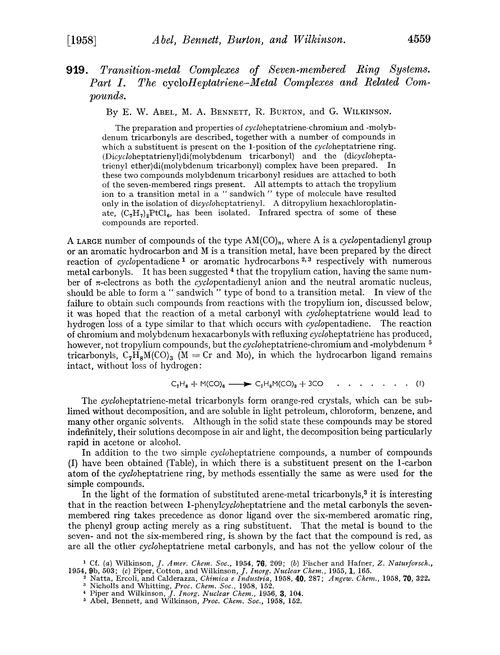 919. Transition-metal complexes of seven-membered ring systems. Part I. The cycloheptatriene–metal complexes and related compounds