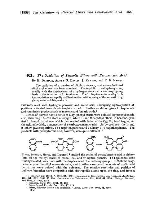 921. The oxidation of phenolic ethers with peroxyacetic acid