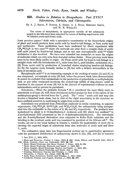 923. Studies in relation to biosynthesis. Part XVII. Sclerotiorin, citrinin, and citromycetin