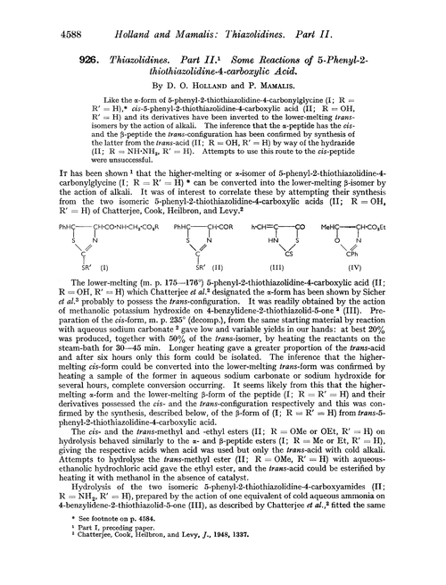 926. Thiazolidines. Part II. Some reactions of 5-phenyl-2-thiothiazolidine-4-carboxylic acid
