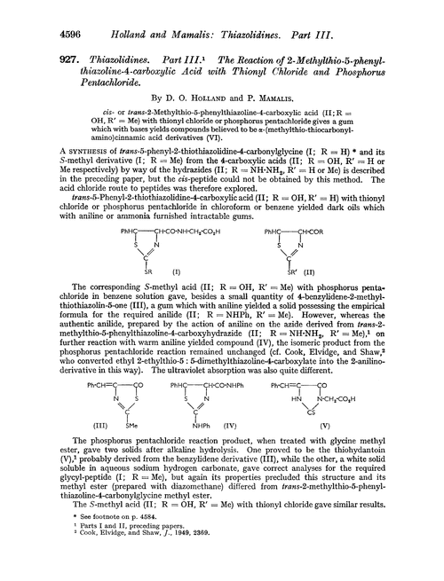 927. Thiazolidines. Part III. The reaction of 2-methylthio-5-phenyl-thiazoline-4-carboxylic acid with thionyl chloride and phosphorus pentachloride
