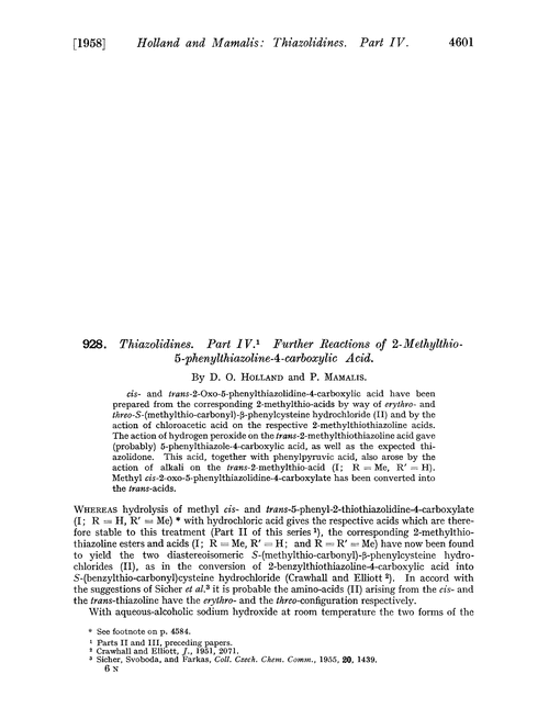 928. Thiazolidines. Part IV. Further reactions of 2-methylthio-5-phenylthiazoline-4-carboxylic acid