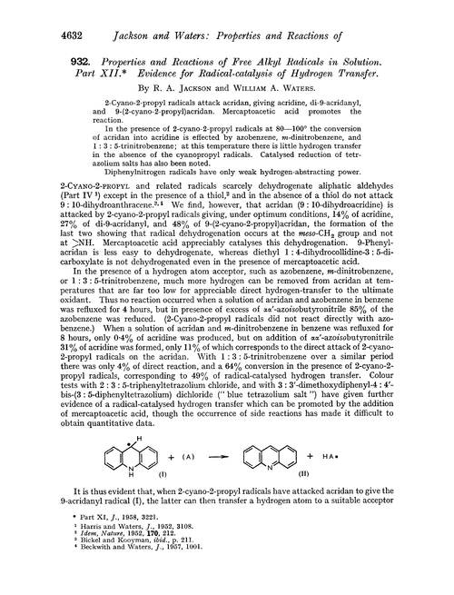 932. Properties and reactions of free alkyl radicals in solution. Part XII. Evidence for radical-catalysis of hydrogen transfer