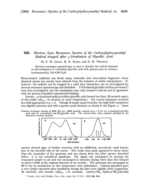 933. Electron spin resonance spectra of the carboxyhydroxymethyl radical trapped after γ-irradiation of glycollic acid