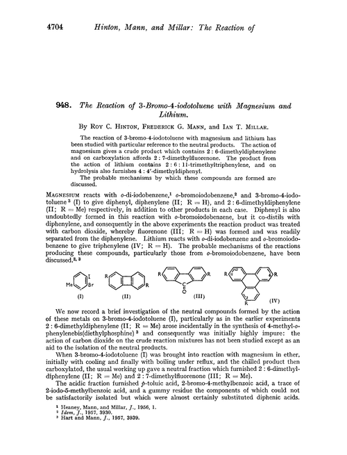 948. The reaction of 3-bromo-4-iodotoluene with magnesium and lithium