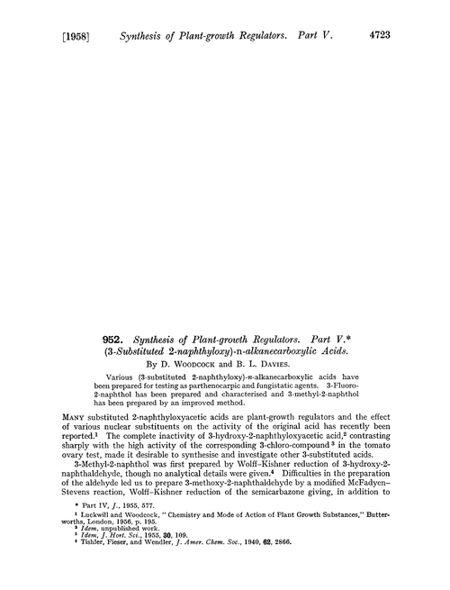 952. Synthesis of plant-growth regulators. Part V. (3-substituted 2-naphthyloxy)-n-alkanecarboxylic acids