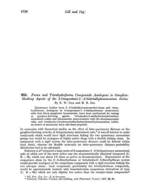 953. Furan and tetrahydrofuran compounds analogous to ganglion-blocking agents of the 3-oxapentane-1 : 5-bistrialkylammonium series