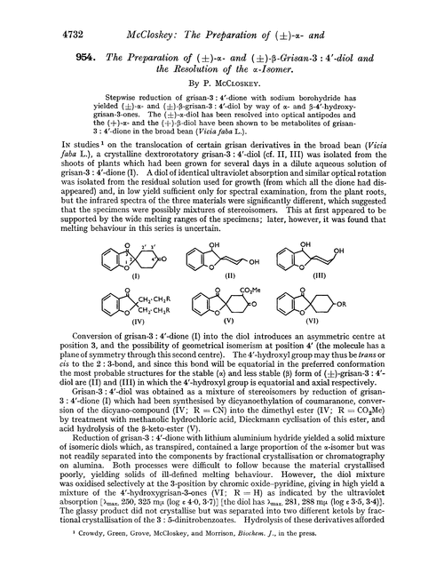 954. The preparation of (±)-α- and (±)-β-grisan-3 : 4′-diol and the resolution of the α-isomer
