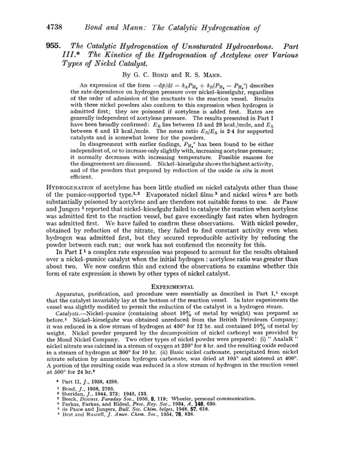 955. The catalytic hydrogenation of unsaturated hydrocarbons. Part III. The kinetics of the hydrogenation of acetylene over various types of nickel catalyst
