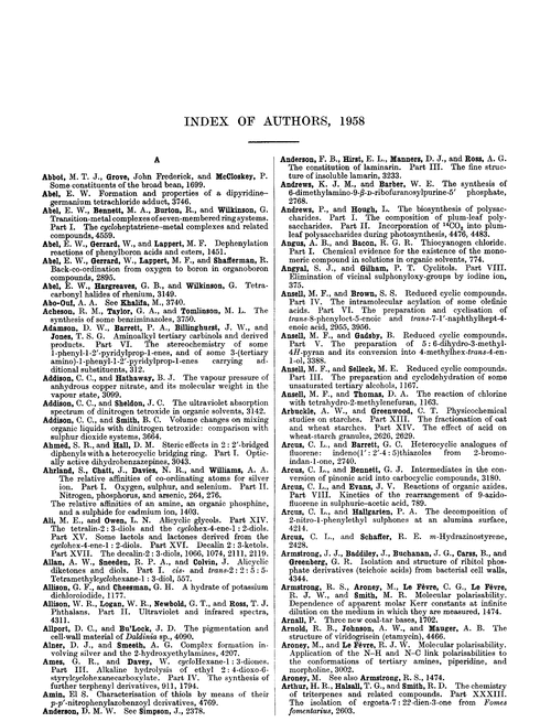 Index of authors, 1958