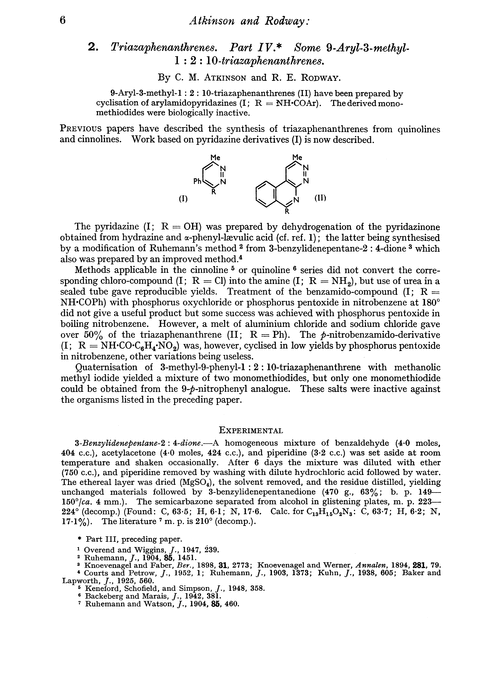 2. Triazaphenanthrenes. Part IV. Some 9-aryl-3-methyl-1 : 2 : 10-triazaphenanthrenes