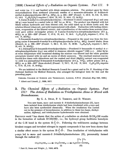 3. The chemical effects of γ-radiation on organic systems. Part III. The action of radiation on triethylamine alone or mixed with bromobenzene