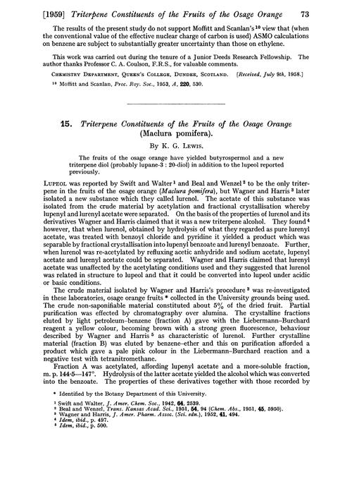 15. Triterpene constituents of the fruits of the osage orange (maclura pomifera)