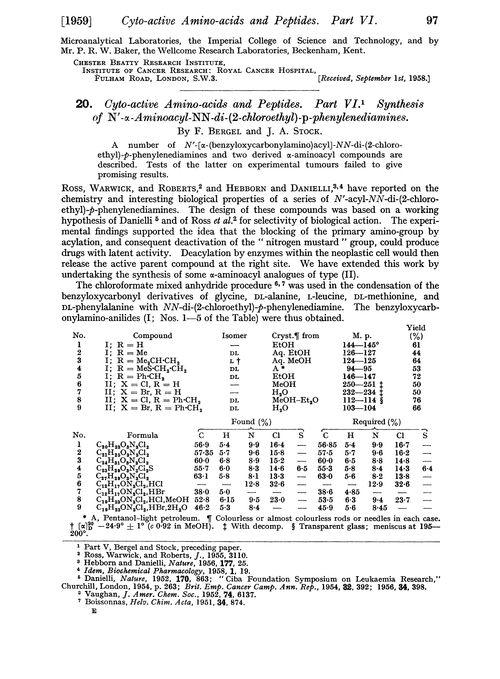 20. Cyto-active amino-acids and peptides. Part VI. Synthesis of N′-α-aminoacyl-NN-di-(2-chloroethyl)-p-phenylenediamines