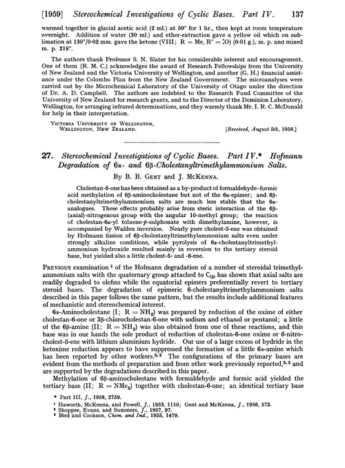 27. Stereochemical investigation of cyclic bases. Part IV. Hofmann degradation of 6α- and 6β- cholestanyltrimethylammonium salts