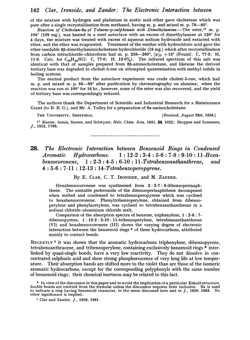 28. The electronic interaction between benzenoid rings in condensed aromatic hydrocarbons. 1 : 12-2 : 3-4 : 5-6 : 7-8 : 9-10 : 11-hexabenzocoronene, 1 : 2-3 : 4-5 : 6-10 : 11-tetrabenzoanthanthrene, and 4 : 5-6 : 7-11 : 12-13 : 14-tetrabenzoperopyrene