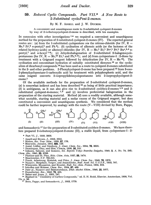59. Reduced cyclic compounds. Part VII. A new route to 2-substituted cyclopent-2-enones