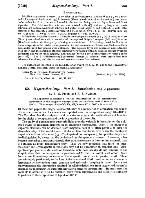 60. Magnetochemistry. Part I. Introduction and apparatus