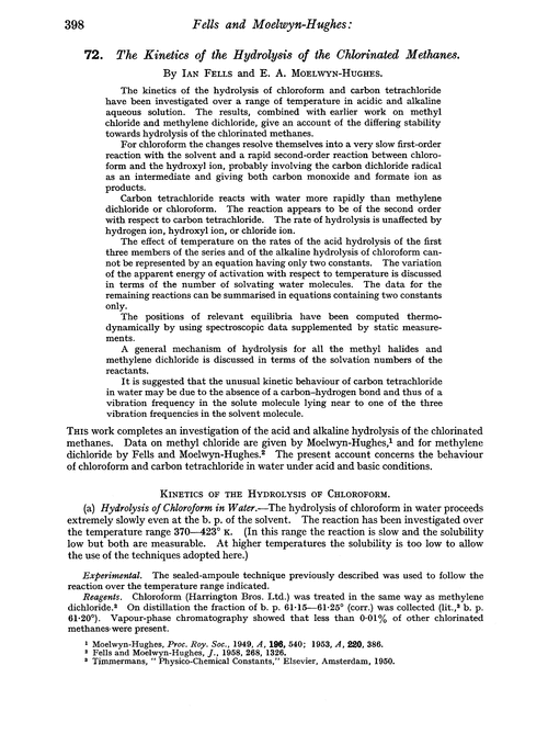 72. The kinetics of the hydrolysis of the chlorinated methanes