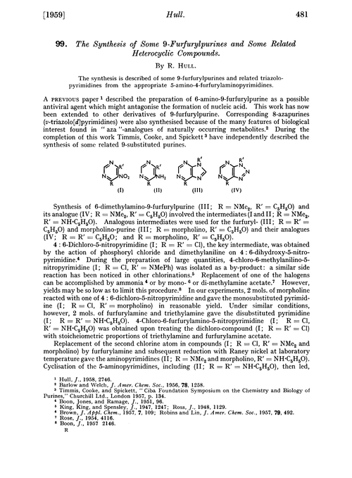 99. The synthesis of some 9-furfurylpurines and some related heterocyclic compounds