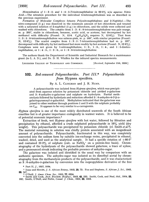 102. Red-seaweed polysaccharides. Part III. Polysaccharide from Hypnea specifera