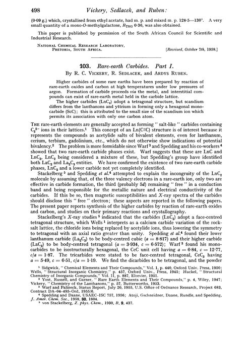 103. Rare-earth carbides. Part I