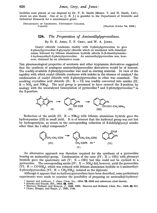 124. The preparation of aminoalkylpyrrocolines