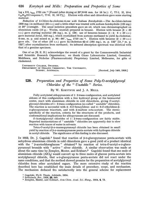 128. Preparation and properties of some poly-O-acetylglycosyl chlorides of the “unstable” series