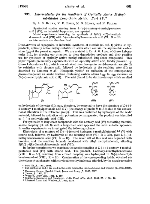 131. Intermediates for the synthesis of optically active methyl-substituted long-chain acids. Part IV