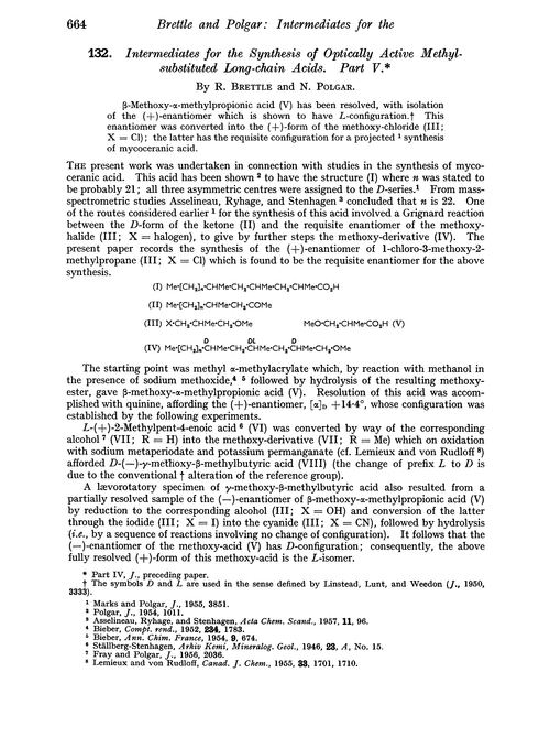132. Intermediates for the synthesis of optically active methyl-substituted long-chain acids. Part V