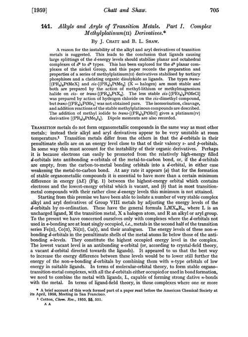 141. Alkyls and aryls of transition metals. Part I. Complex methylplatinum(II) derivatives