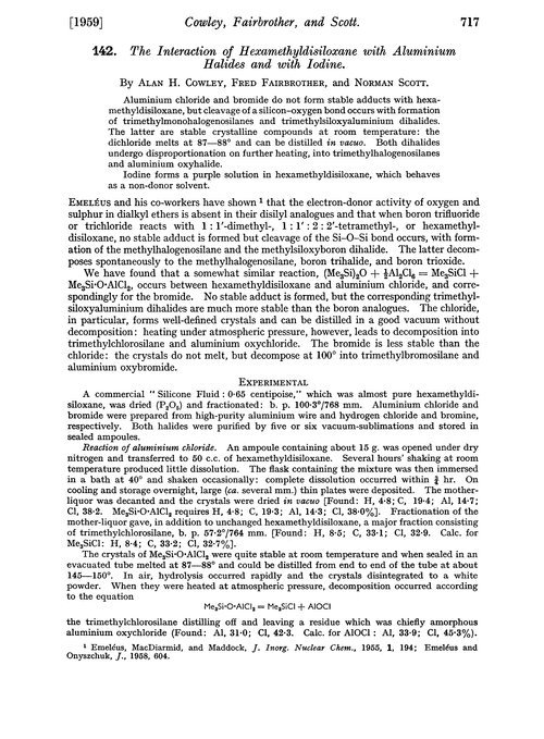 142. The interaction of hexamethyldisiloxane with aluminium halides and with iodine