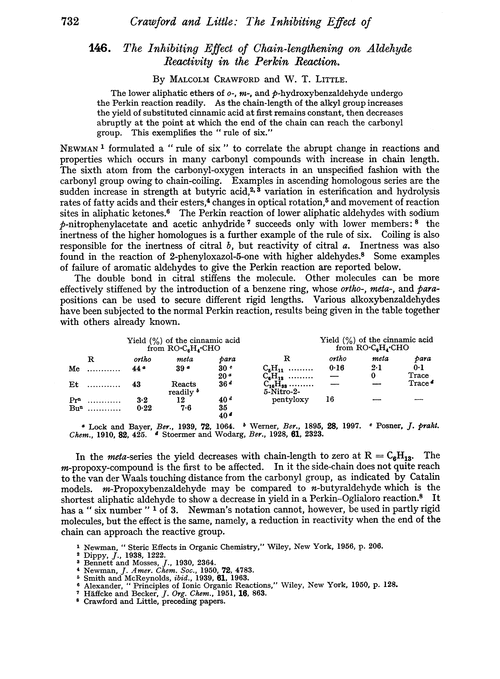 146. The inhibiting effect of chain-lengthening on aldehyde reactivity in the Perkin reaction