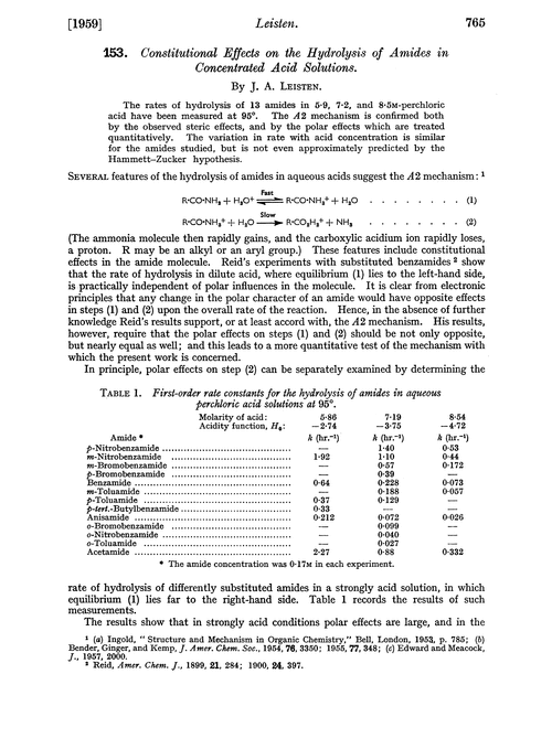 153. Constitutional effects on the hydrolysis of amides in concentrated acid solutions