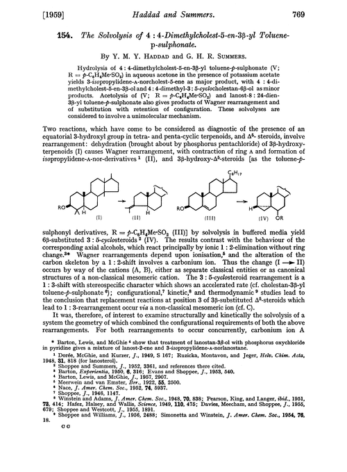 154. The solvolysis of 4 : 4-dimethylcholest-5-en-3β-yl toluene-p-sulphonate