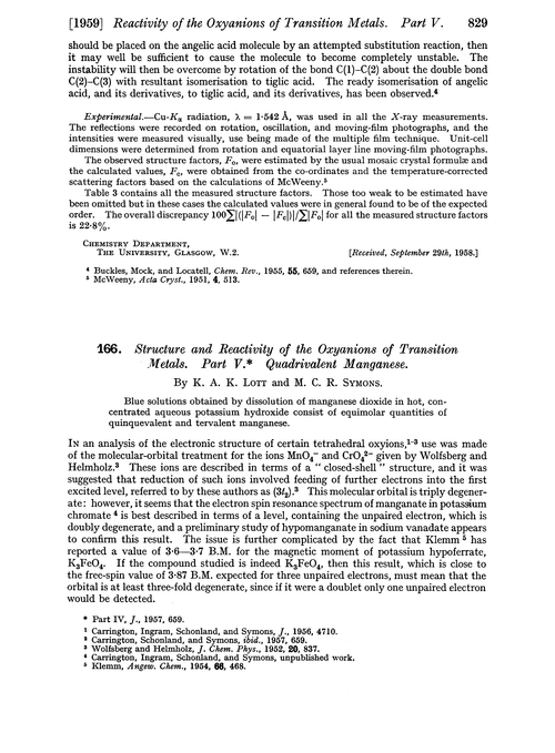 166. Structure and reactivity of the oxyanions of transition metals. Part V. Quadrivalent manganese